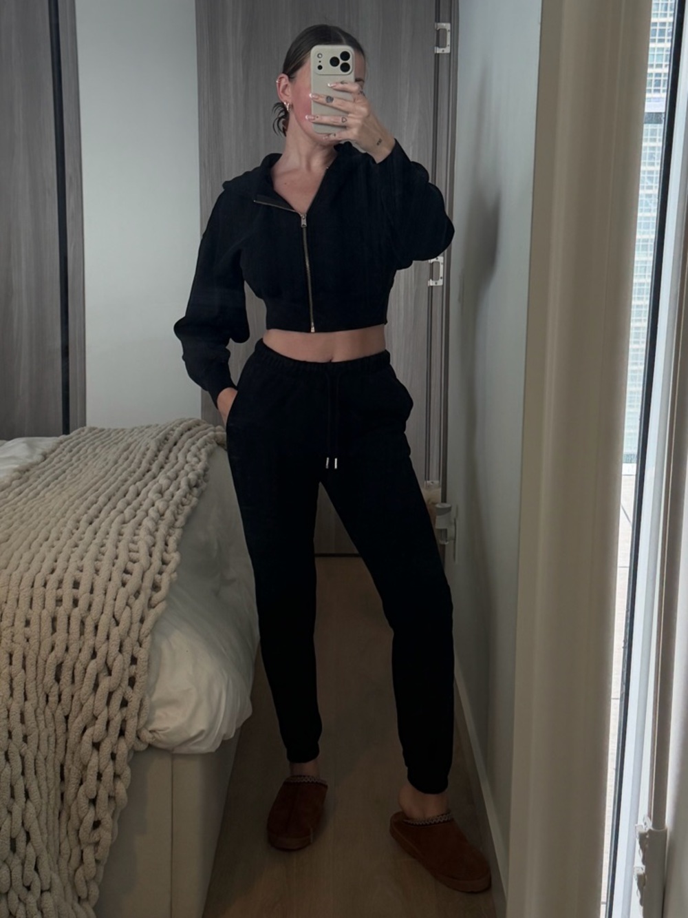 Garage Black Cropped Zip Hoodie & Joggers Set